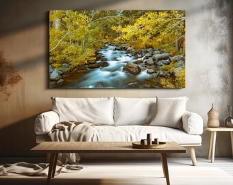 Bishop, California Photography, River, Fall, Sierra Nevada Mountain Range, gift, home decor, wall art, unique, trees, autumn, long exposure