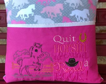 Unicorn Reading Pillow With Pocket Machine Embroidered | Etsy