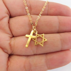 Star of David with Cross Necklace, Cross With David Star Necklace, Gold Star of David Necklace, Messianic Star of David with Cross, Gift.