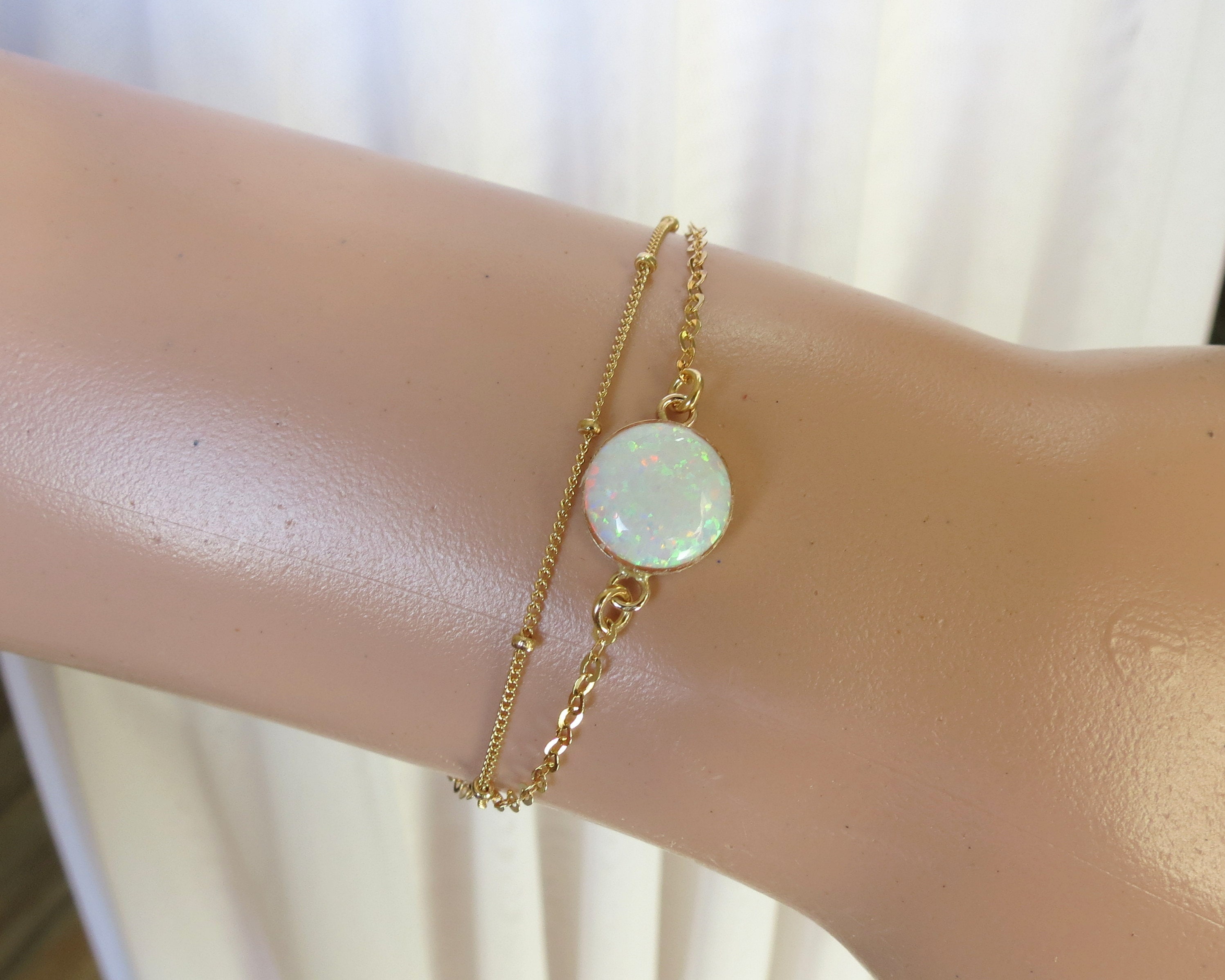 ブレスレット 24K Gold Plated White Opal Bracelet White Opal Bracelet/rose Gold Plated Sterling Silver/ Oval
