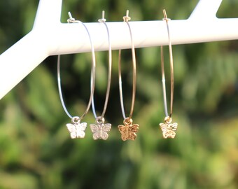 Tiny Butterfly Earrings, Butterfly Hoop Earrings, Thin and dainty Hoops, Nature Jewelry, Gold Butterfly Earrings, Silver Butterfly Earrings.