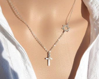 Star of David with Cross Necklace, Cross With Magen David Necklace, Silver Star of David Necklace, Messianic Star of David and Cross, Gift.