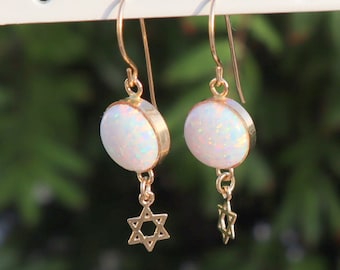 Star of David earrings, Opal Star of David, Gold Star of David, Jewish Gift, Jewish Star earrings, Small Magen David, David Star earrings.