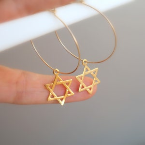 Star of David Earrings, Gold Star of David Hoop Earrings, Gold Jewish Star, Jewish Jewelry, Gold Hoop Earrings, Magen David Earrings, Israel