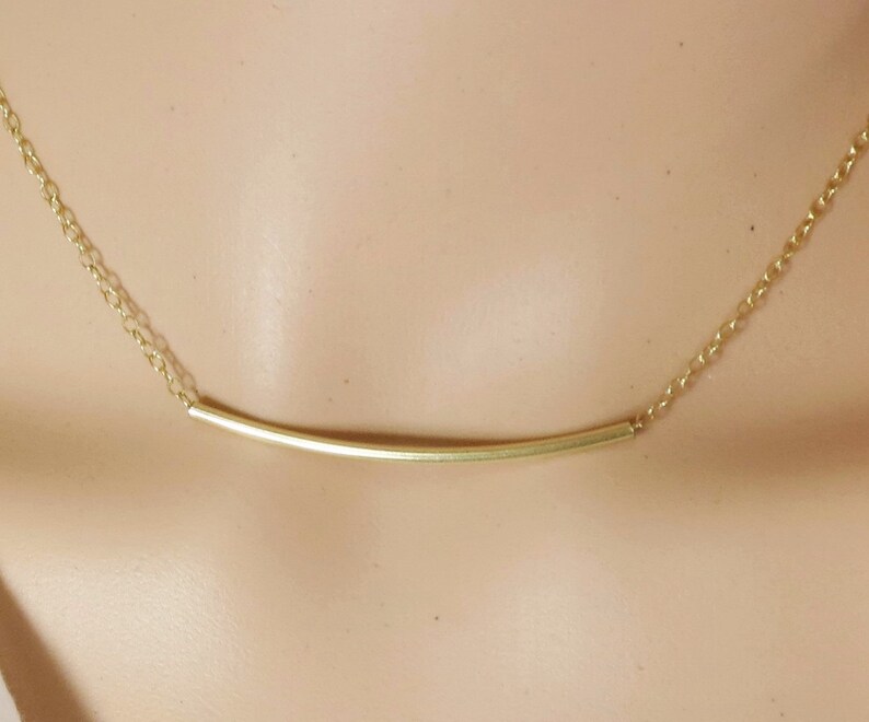 Gold Tube Necklace Delicate Gold Necklace Gold Curved Tube Etsy