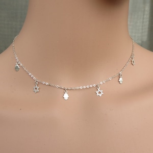 Collar de estrella de David, gargantilla de estrella de David dorada, collar de estrella de David pequeña, joyería judía, collar de Hamsa pequeño, estrella de David.