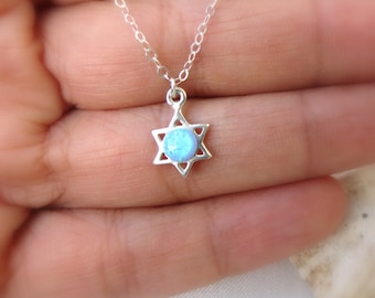 Star of David Necklace, OPal Star of David Necklace, Sterling Silver Star of David Necklace, Jewish Star Necklace, Jewish Necklace, Gift.