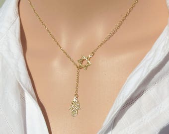 Hamsa star of david necklace deals