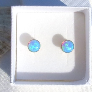 OPAL Stud Earrings, Blue Opal, Gemstone Earrings, Dainty Opal Earrings, Stud Earring, Gold Filled Studs, Classic Opal Stud Earrings, Gift.