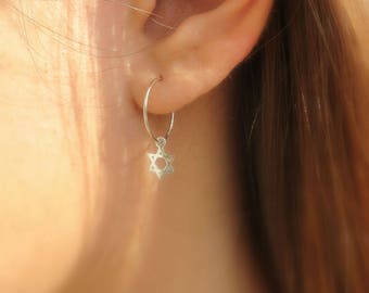 Star of David Earrings, Gold Star of David Hoop Earrings, Gold Jewish Star, Jewish Jewelry, Gold Hoop Earrings, Magen David Earrings, Israel