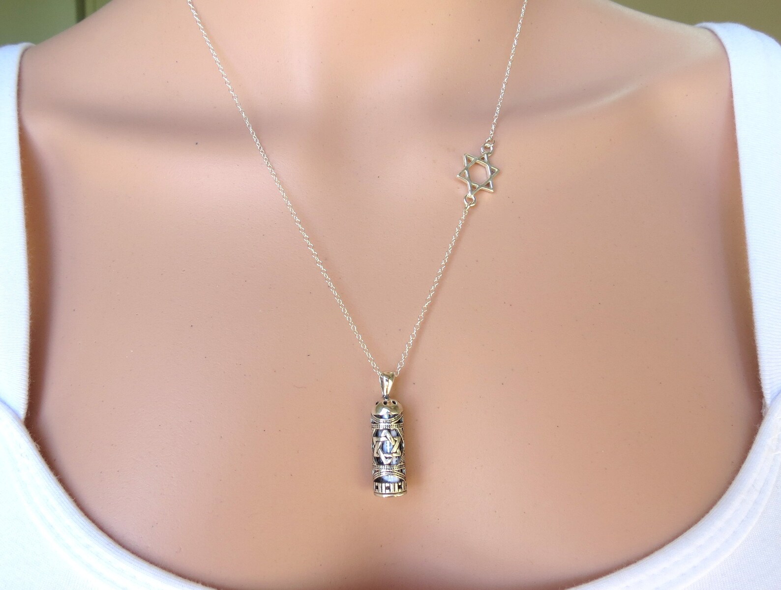 Mezuzah Necklace Sterling Silver Mezuzah Pendant Jewish Star Etsy