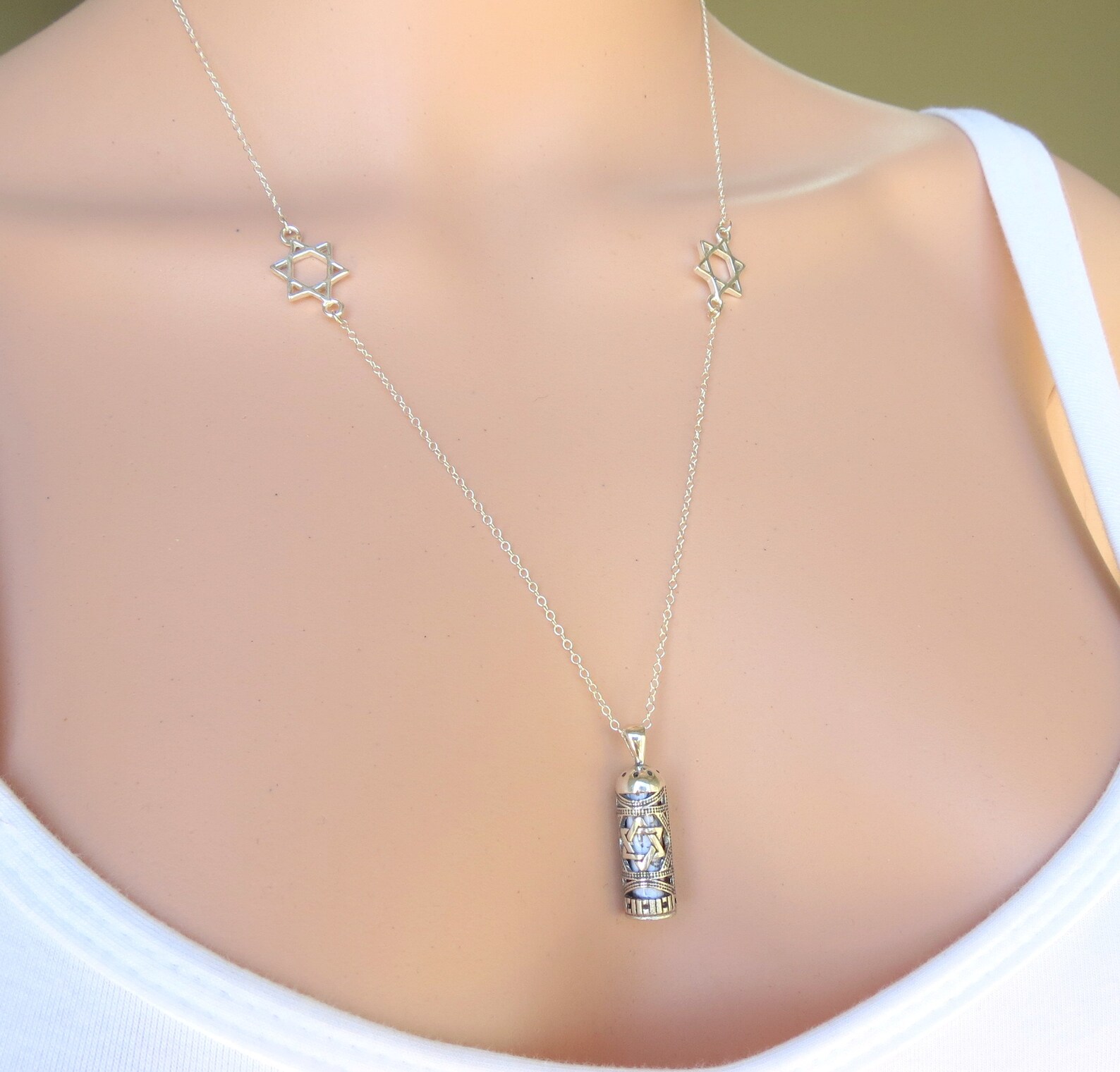 Mezuzah Necklace Sterling Silver Mezuzah Pendant Jewish Star Etsy