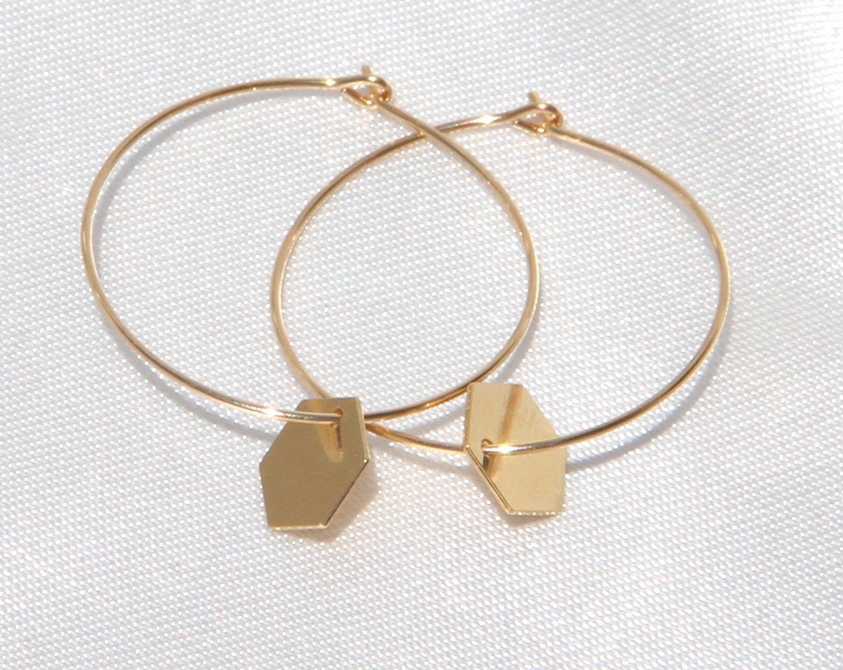 Hexagon Hoop Earrings Geometric Earrings Delicate Gold Etsy