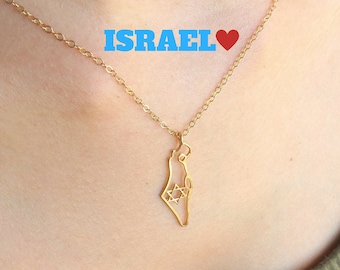 ISRAEL karta halsband, Israel halsband, judiska smycken, heliga landet halsband, judisk gåva, Bat Mitzva gåva, judaiska smycken, judisk stjärna, gåva.