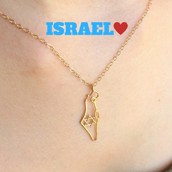 ISRAEL Map Necklace, Israel Necklace, Jewish Jewelry, Holy land Necklace, Jewish Gift, Bat Mitzva Gift, Judaica Jewelry, Jewish Star, Gift.