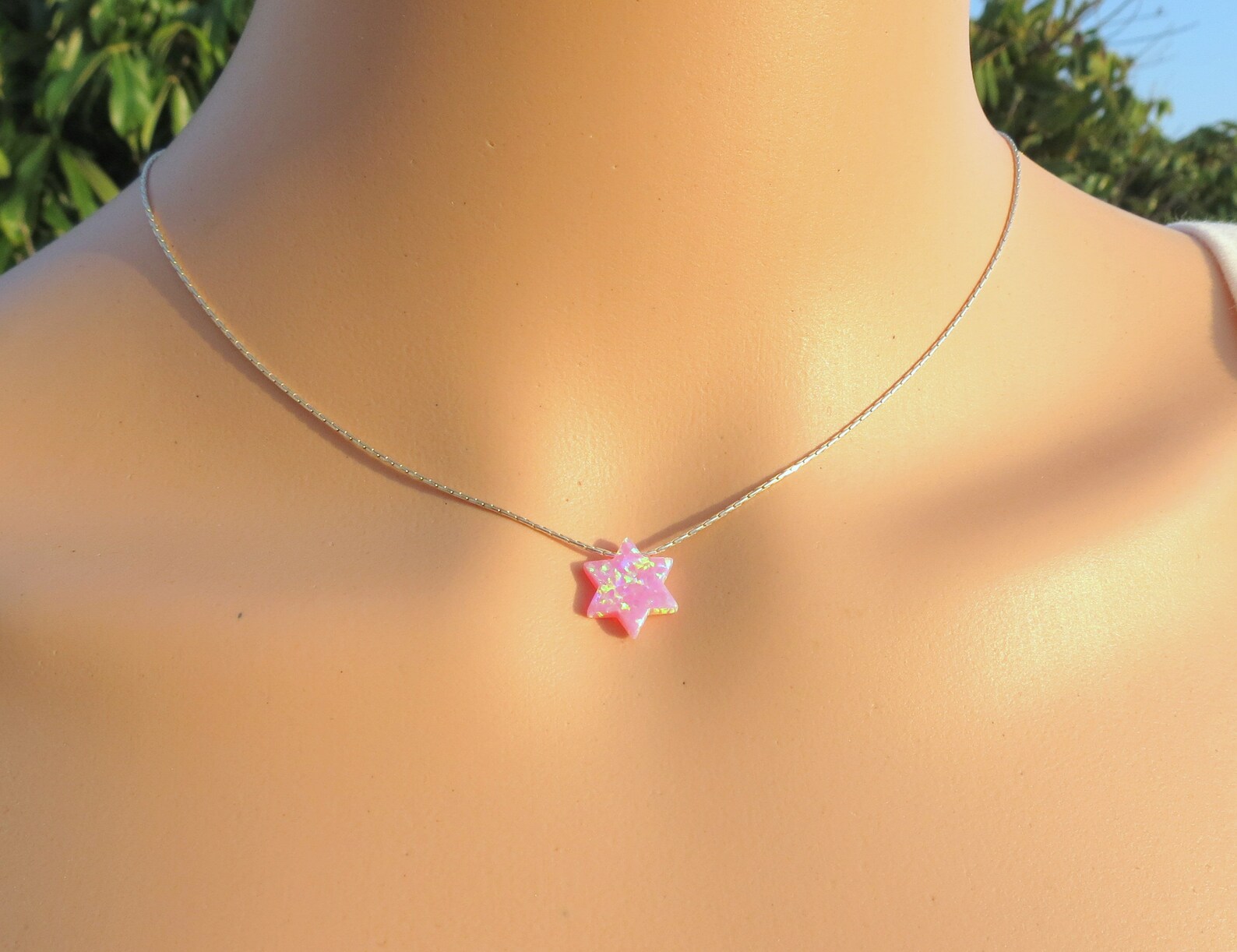 Silver Opal Star Of David Necklace - Chain 18 inch  Pendant 1/2 inch  W 1 inch  H main image 0