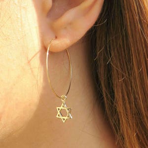 Star of David Earrings, Gold Star of David Hoop Earrings, Gold Jewish Star, Jewish Jewelry, Gold Hoop Earrings, Magen David Earrings, Israel