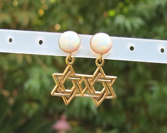 Star of David earrings, Opal Star of David, Gold Star of David, Jewish Gift, Jewish Star earrings, Magen David studs, David Star earrings.