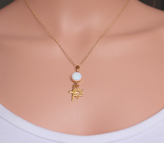 Star of david 2024 with cross necklace