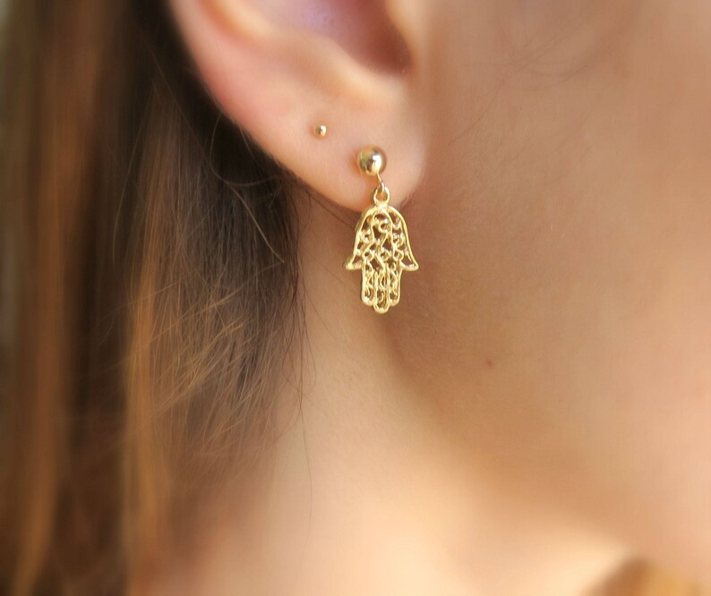 Hamsa Earrings Gold Hamsa Stud Earrings Evil Eye Etsy