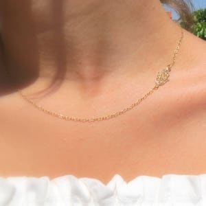 Gold Hamsa Necklace, Sideways Hamsa Necklace, Evil Eye Necklace, Dainty Hamsa Necklace, Filigree Jewelry, Luck Charm Necklace, Hand Necklace