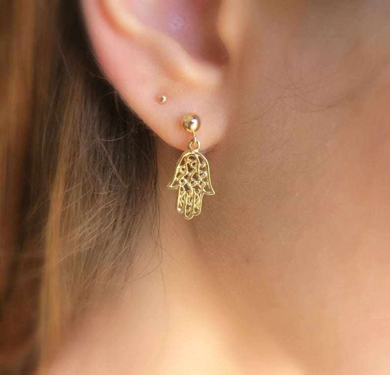 Hamsa Earrings Gold Hamsa Stud Earrings Evil Eye Etsy