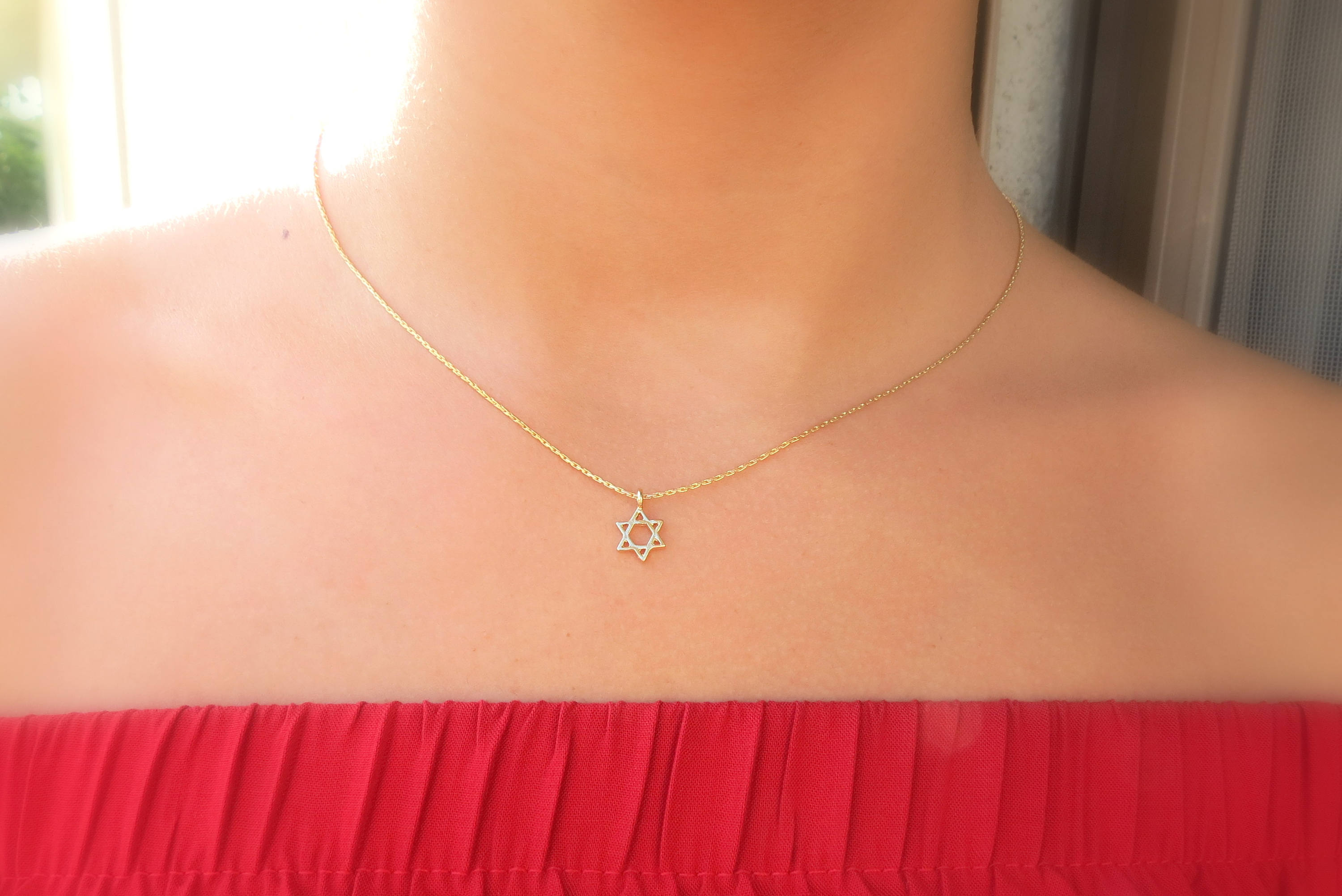 Mini Star of David Necklace with Rhinestones main image 0