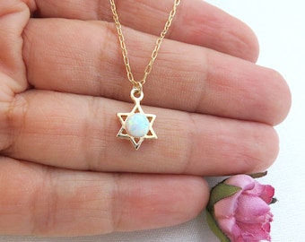 Star of David Necklace, OPal Star of David Necklace, Sterling Silver Star of David Necklace, Jewish Star Necklace, Jewish Necklace, Gift.