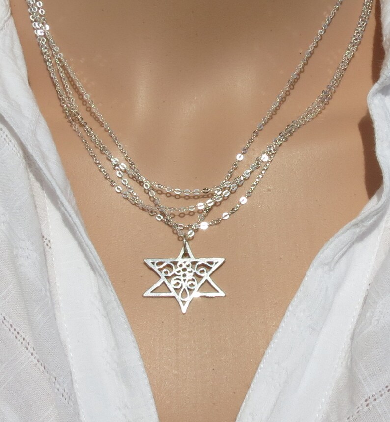 Minimalist Silver Star of David Necklace Lace Necklace Lace Jewelry Silver Star of David Charm Silver Pendant Gift. Judaica Jewelry