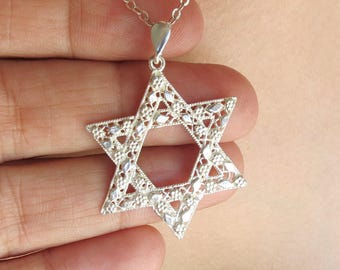 Sterling Silver Star of David Necklace, Star of David Pendant Necklace, Jewish Jewelry, Silver Magen David, Jewish Star, Judaica Art, Jewish