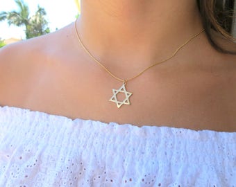 GOLD Star of David Necklace, Delicate Star Of David Necklace, Judaica Jewelry, David Star Necklace, Gold Magen David, Jewish Jewelry, Star.