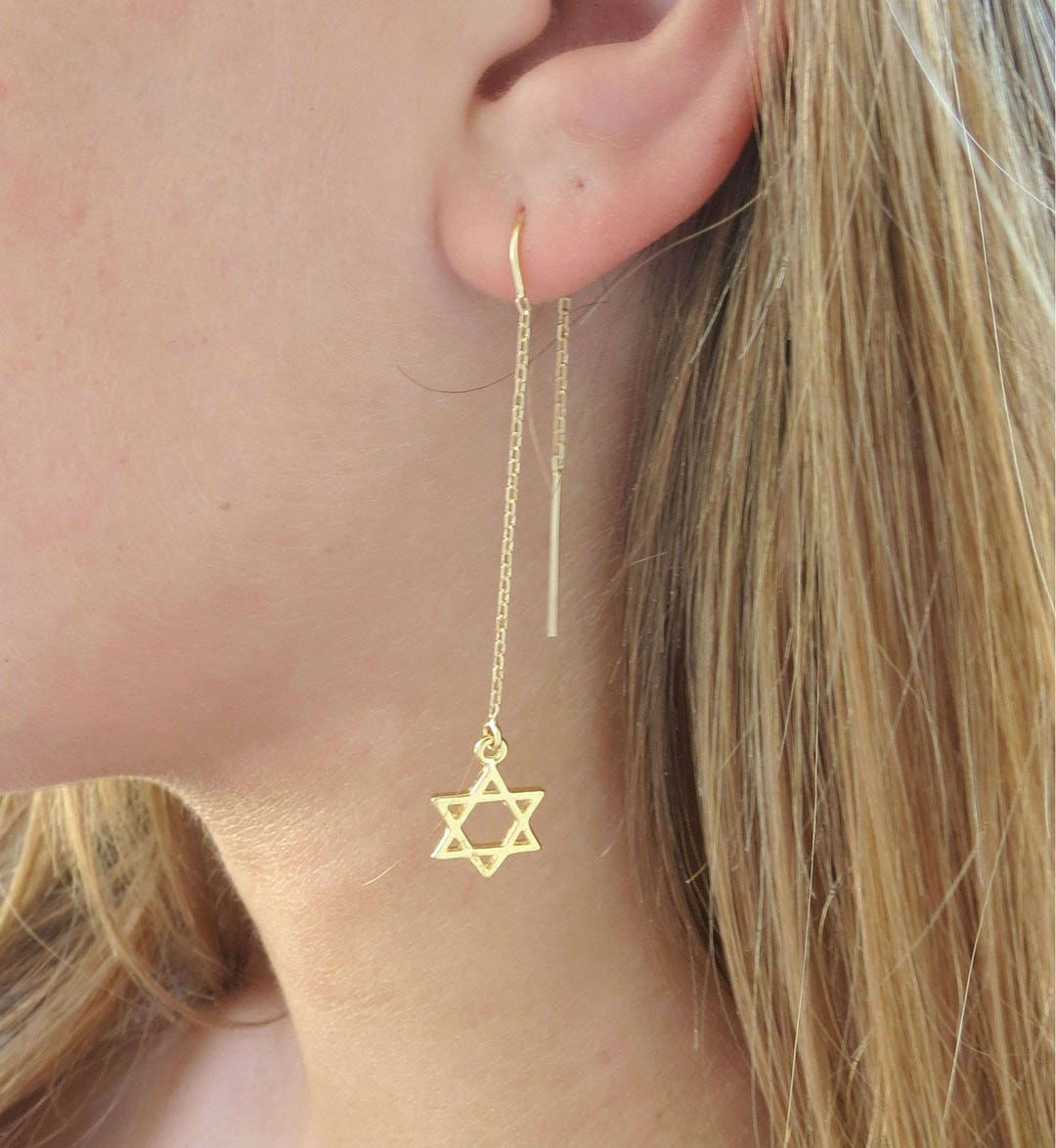 Star of David Earrings Jewish Star Thread Earrings Gold Filled Threader Earrings Fall Earrings Jewish Jewelry Gold Magen David Earrings Etsy