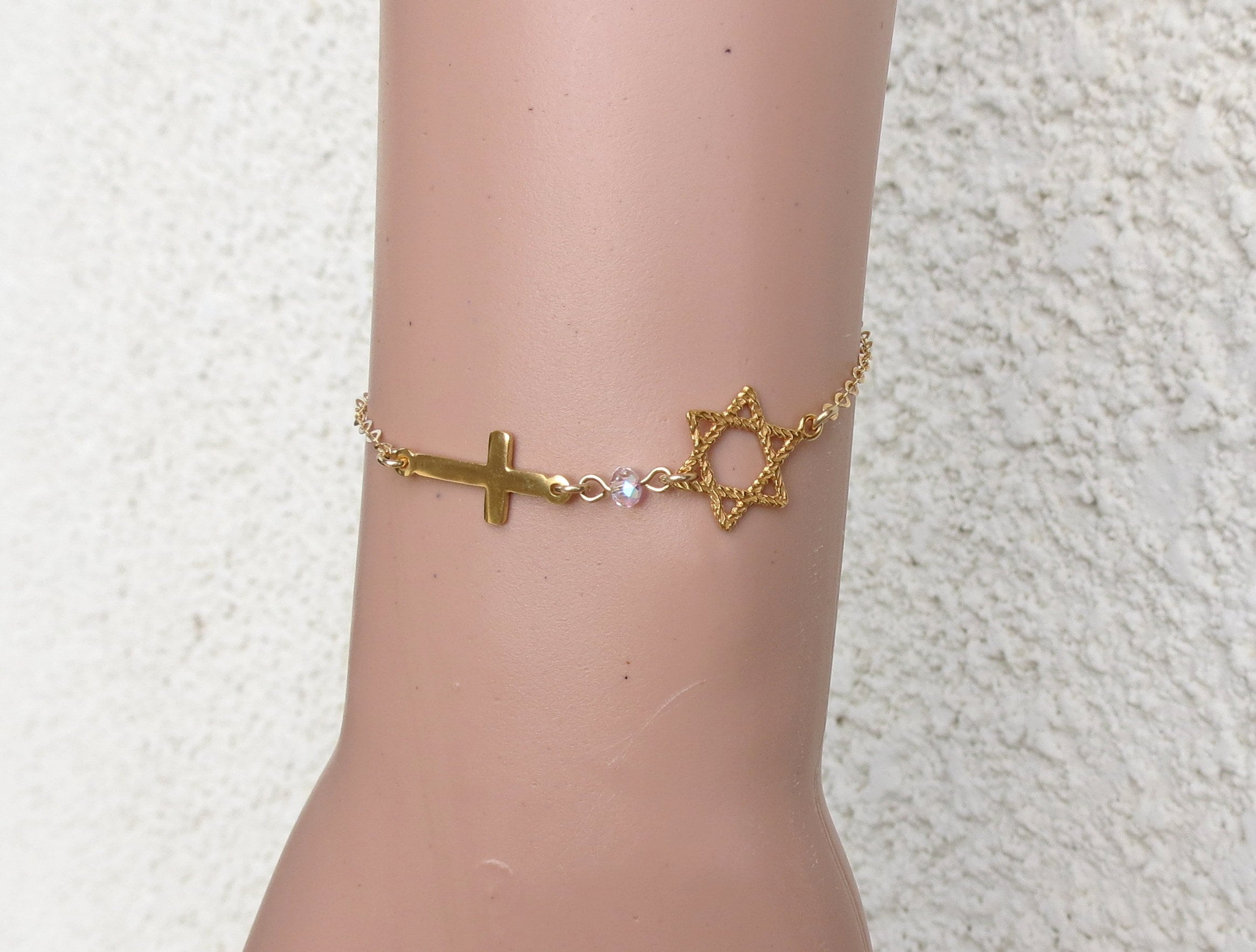 Bracelet Étoile De David En Argent 925 Et Zircone - Or Rose - Réglable - Neuf