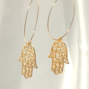 Gold Hamsa Hoop Earrings ,Large Hamsa Earrings, Hand Earrings, Fatima Hand Earrings, Gold Hamsa Hand Earrings, Sterling Silver Hamsa, Gift.