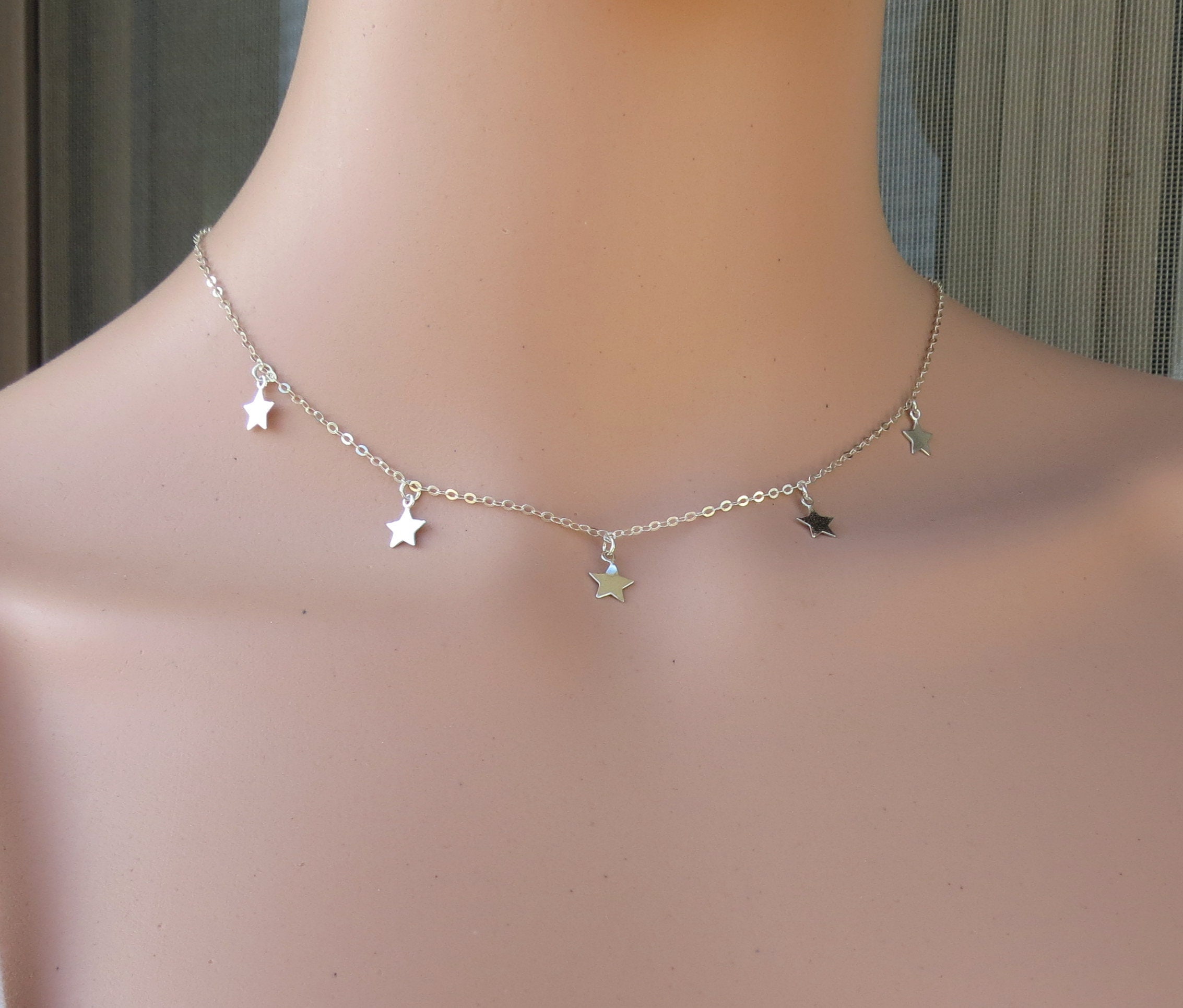 Gold Star Choker Necklace Star Necklace Tiny Stars Necklace Etsy