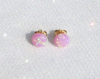 Opal Earrings,Opal Stud earrings, Pink Opal, Gemstone Earrings, Dainty Opal Earrings, Classic 8mm or 6mm Opal Studs, Opal Jewelry, Gift Idea
