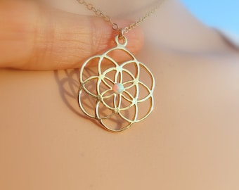 Seed of Life Necklace, Flower of Life Necklace, Gold Mandala Necklace, , Gold fill Mandala, Sacred Geometry, kabbalah Necklace, Gift Idea.