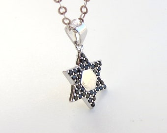 Star of David necklace, Magen David Necklace, Black Cubic Zirconia Star of David, judaica, Silver Jewish Star Necklace, Jewish Jewelry, Gift
