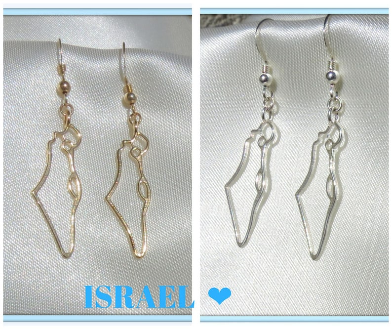 Israel Earrings, Israel Map Earrings, Country Pendant, Jewish Jewelry, Judaica, Israel Shaped Pendant, Holy land Earrings, Unique Gift. image 1