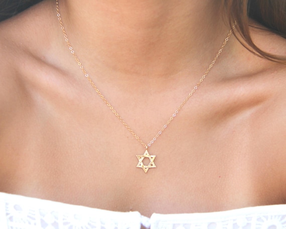 14K Yellow Gold Star of David Necklace 16-18