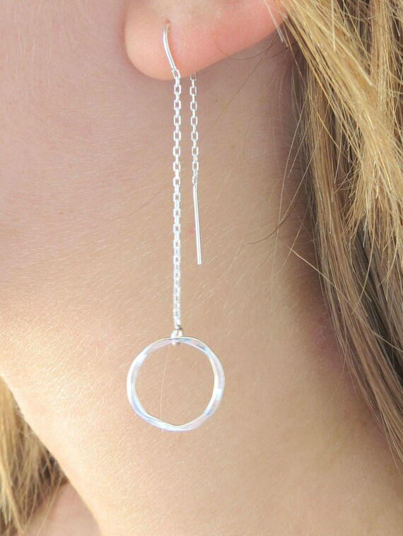 Circle Thread Earrings Silver Threader Earrings Circle Etsy