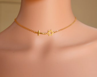 Star of David with Cross Necklace, Cross With Magen David Necklace, Gold Filled Star of David Necklace, Messianic Star of David and Cross.