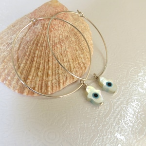 Gold Hamsa Hoop Earrings ,Hamsa Earrings, Hand Earrings, Fatima Hand Earrings, Hamsa Hand Earrings, Sterling Silver Hamsa, Evil Eye Hoops.
