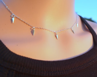 Gold Spike Choker Necklace, Tiny Spikes Necklace, Silver Spike Necklace, Cone Necklace, Dainty Necklace, Trendy Choker, Piramid Necklace.