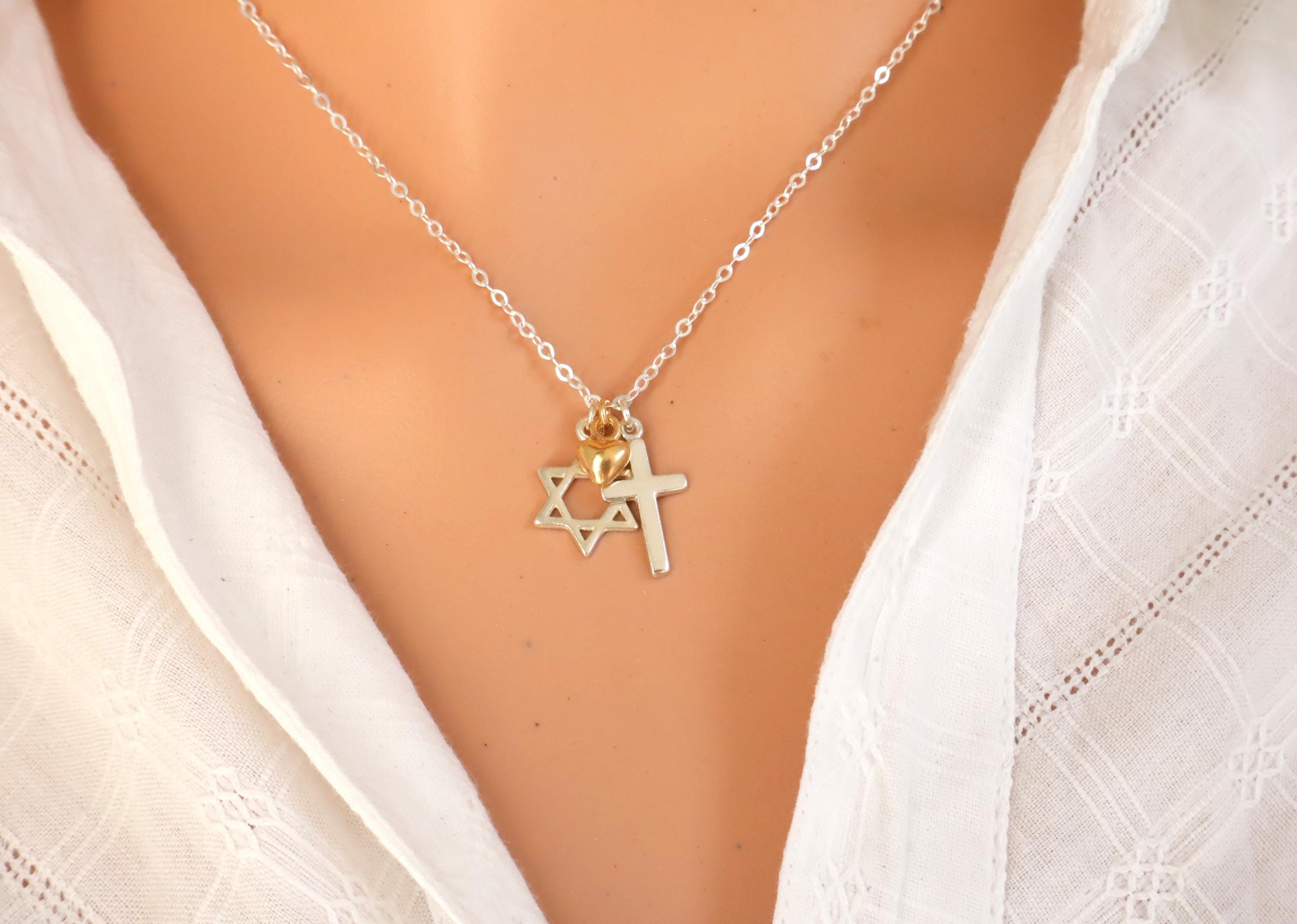 Star of David With Cross Necklace, Cross With David Star Necklace Star of David With Cross Necklace, Cross With David Star Necklace
