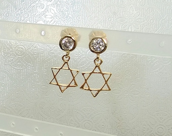 Star of David earrings, Opal Star of David, Gold Star of David, Jewish Gift, Jewish Star earrings, Magen David studs, David Star earrings.