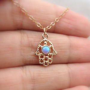 Hamsa necklace, Blue Opal, Gold Evil eye pendant, Lot of luck charm, Spiritual Necklace, Protection Necklace, Kabbalah Hamsa, Opal Hamsa,