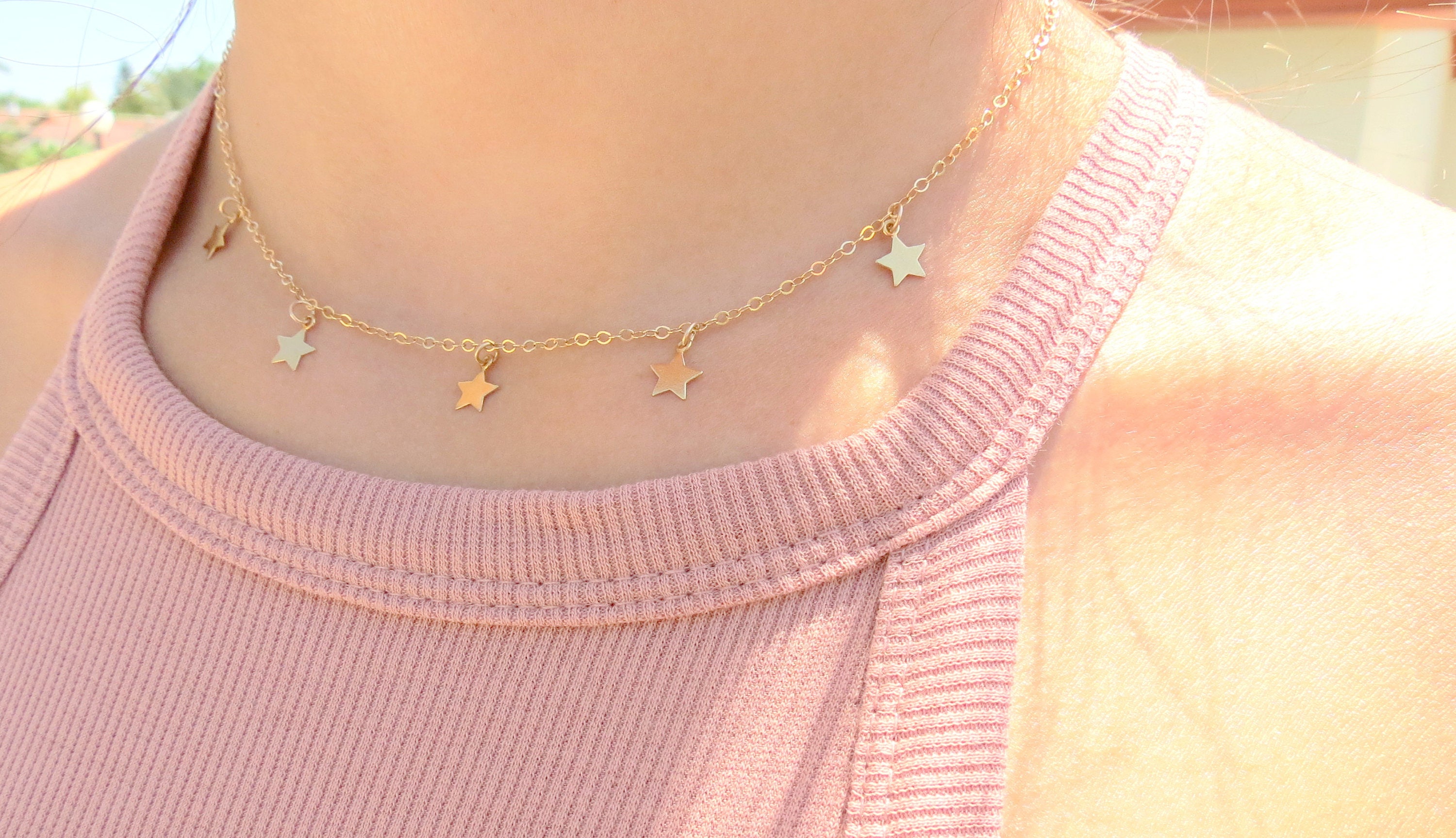 Chloe Dainty Gold Star Chain Necklace - Waterproof Jewelry