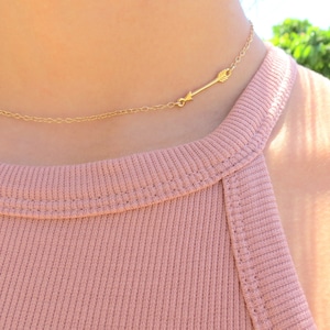 Gold Arrow Necklace, Arrow Choker Necklace, Tiny Arrow Jewelry, Silver Arrow Necklace, Sideways Arrow Pendant, Tiny Gold Arrow Necklace.