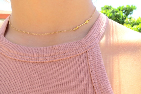 Gold Arrow Necklace Arrow Choker Necklace Tiny Arrow Jewelry